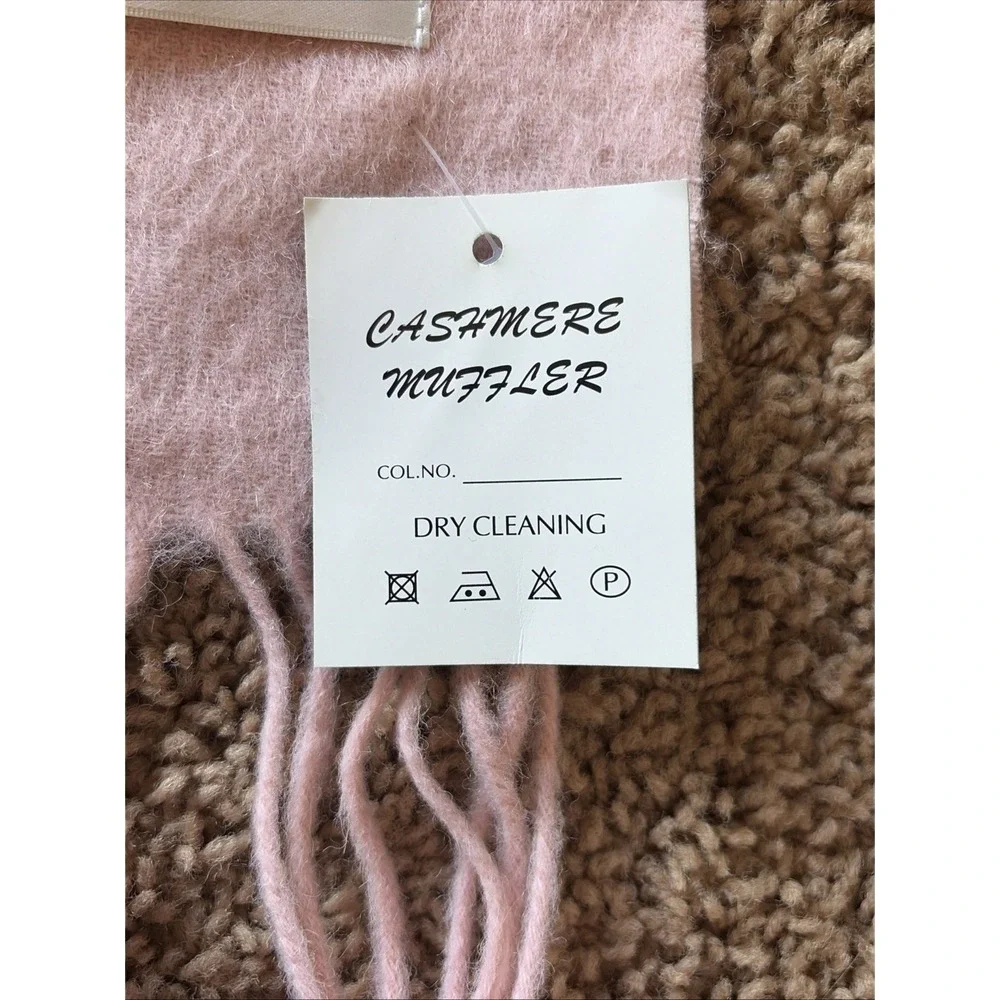 Unbranded Pink Wool/Cashmere/Fur Fringe Pom Scarf Wrap Accessory‎ NEW NWT FLAWED - Picture 9 of 10